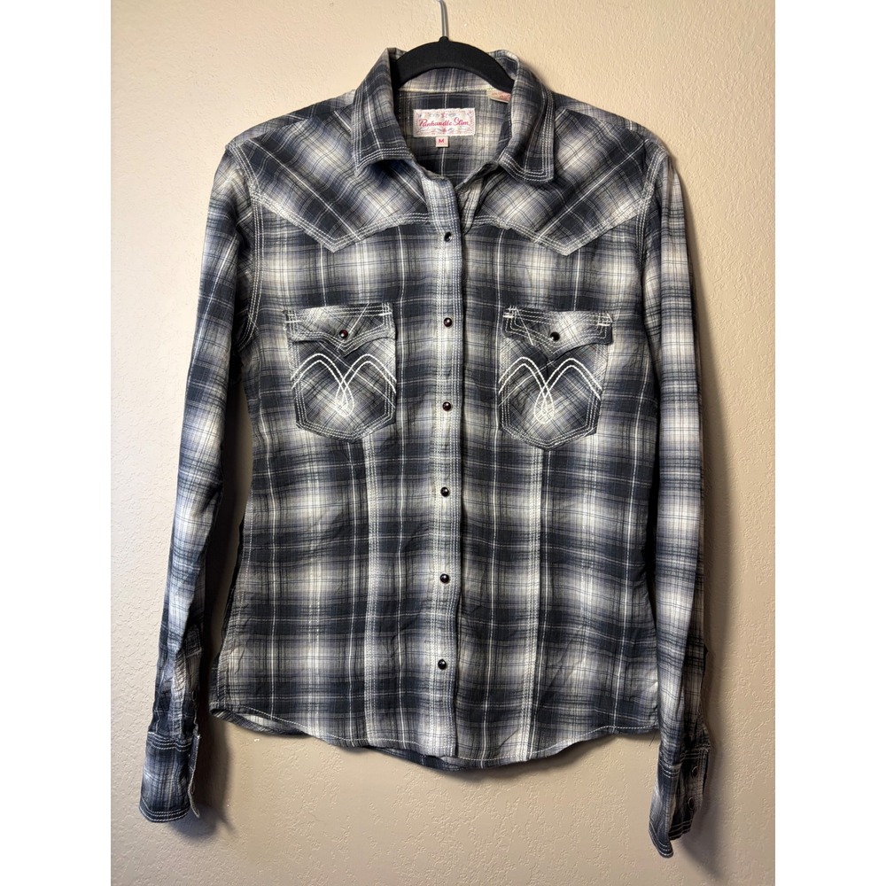 Panhandle Slim Womens Plaid Western Pearl Snap Shirt Grey/black‎ Lurex Size M
